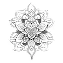 Uma tatuagem minimalista representando um útero estilizado entrelaçamento com flores tattoo design idea