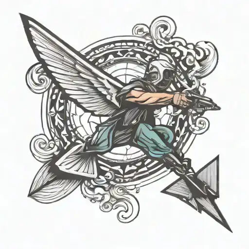 paper airplane flying with a stick finger skydiving out tattoo design idea