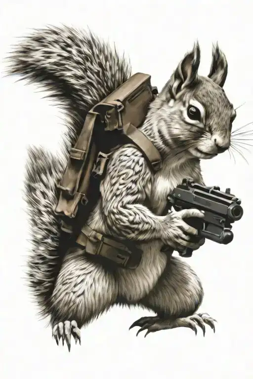 tactical squirrel holding a gun tattoo design idea