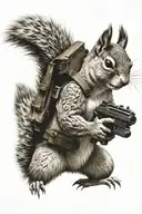 tactical squirrel holding a gun tattoo design idea