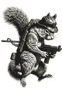 tactical squirrel holding a gun tattoo design idea