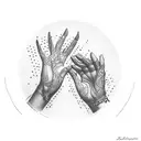 mirror with hand reflection holding object tattoo design idea