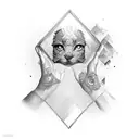 mirror with hand reflection holding object tattoo design idea