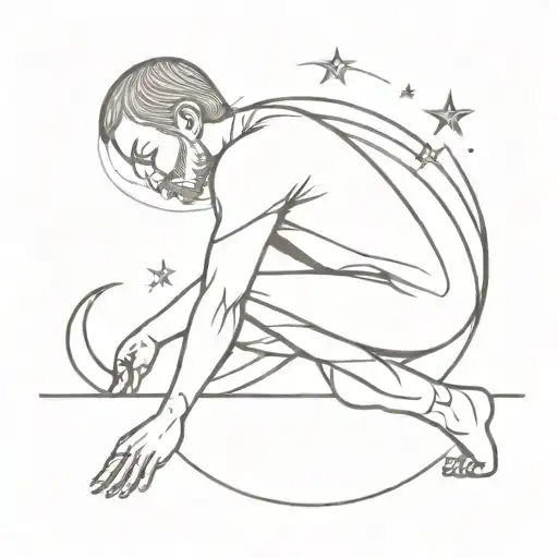 man bowing down as the sun moon and 11 stars tattoo design idea