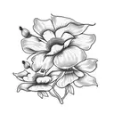 A traditional-style tattoo of a dogwood tree with California poppies blooming around it tattoo design idea