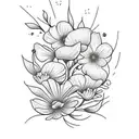 A traditional-style tattoo of a dogwood tree with California poppies blooming around it tattoo design idea