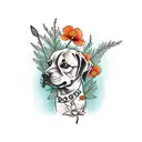 A traditional-style tattoo of a dogwood tree with California poppies blooming around it tattoo design idea