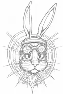 A sketch of Bugs Bunny with a surreal twist - one eye as a radiant sun and the other as a dark black hole, with one ear perked up and the other flopped forward tattoo design idea
