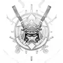 samurai, infantry, army, cross rifles,  bayonet  tattoo design idea