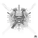 samurai, infantry, army, cross rifles,  bayonet  tattoo design idea
