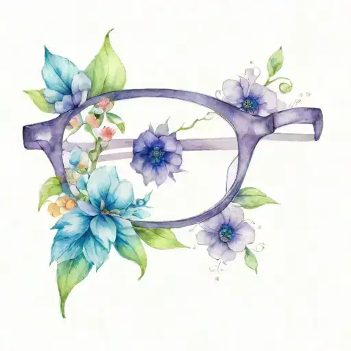 purple eyeglass with colourful flower blooming tattoo design idea