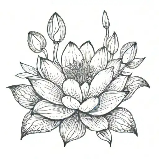 lotus and lily flower intertwined tattoo design idea
