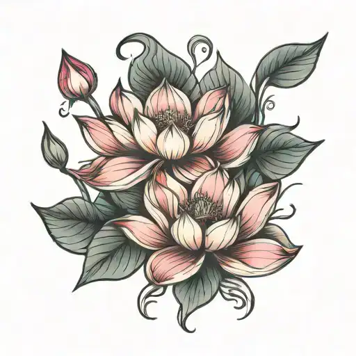 lotus and lily flower tattoo design idea