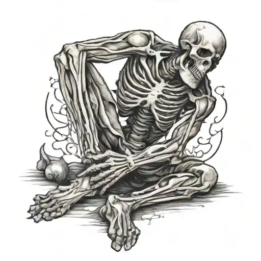 Skeleton man on his knees, with hands on his head shouting   tattoo design idea