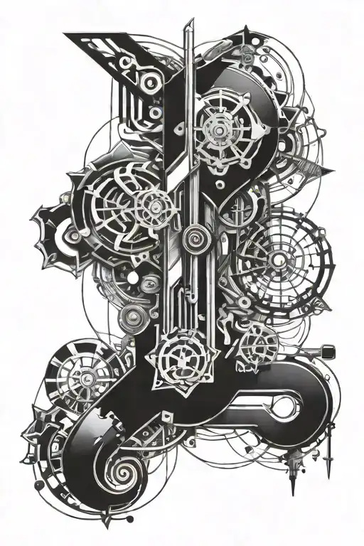 An abstract tattoo design combining elements of BDSM with artistic and mechanical motifs tattoo design idea