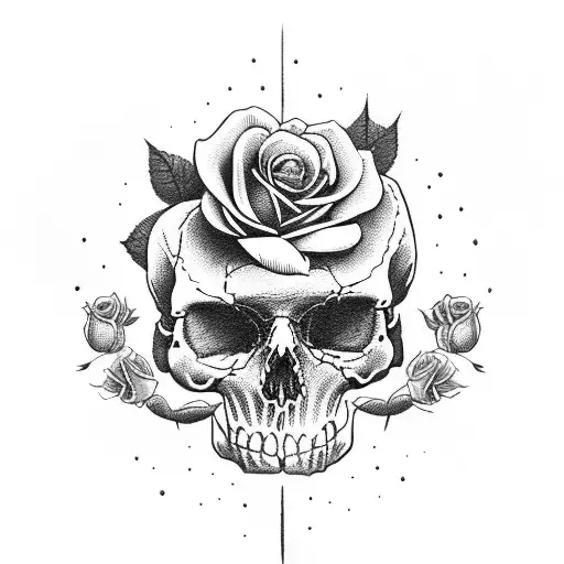 split skull with roses  tattoo design idea