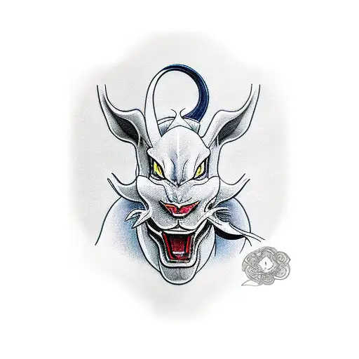 sheng long alongside mewtwo tattoo design idea