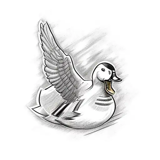 A sketch-style tattoo of a duck wearing an NBA jersey and holding a pencil tattoo design idea