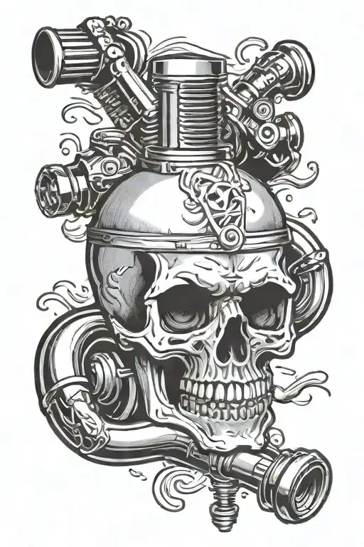 skull piston head smoking a spark plug outlet design tattoo design idea