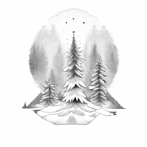 three pine trees and an wolf tattoo design idea