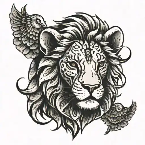 lion elephant bird face mix tattoo design idea