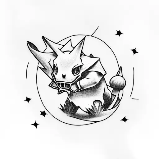 cubone from Pokémon crying at the night sky tattoo design idea