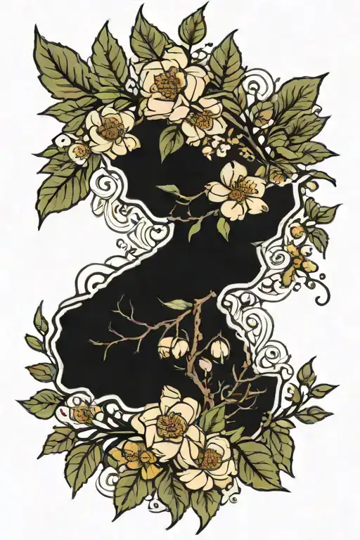 hawthorn blooms with blackout state of Missouri behind it tattoo design idea