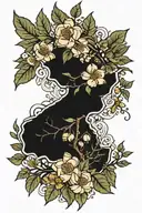 hawthorn blooms with blackout state of Missouri behind it tattoo design idea