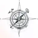 A sketch-style compass with hunting arrows forming the direction indicators tattoo design idea