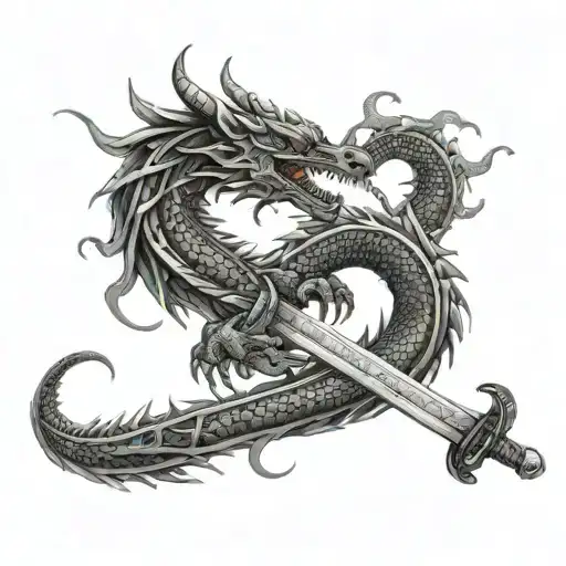 dragon entwined in a blade of a katana sword tattoo design idea