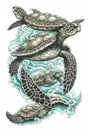 sea turtle and ocean wave merging tattoo design idea