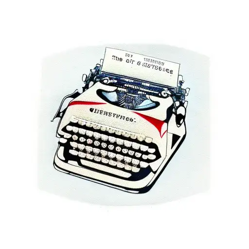 A pair of hands in motion, keys of an antique typewriter echoing the rhythm of thoughts, the ink telling tales unseen. B tattoo design idea