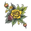 rose, yellow daisy, 4 leaf clover, black tulip flower tattoo design idea