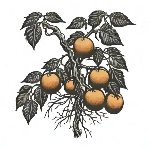 orange fruit tree with six roots growing tattoo design idea