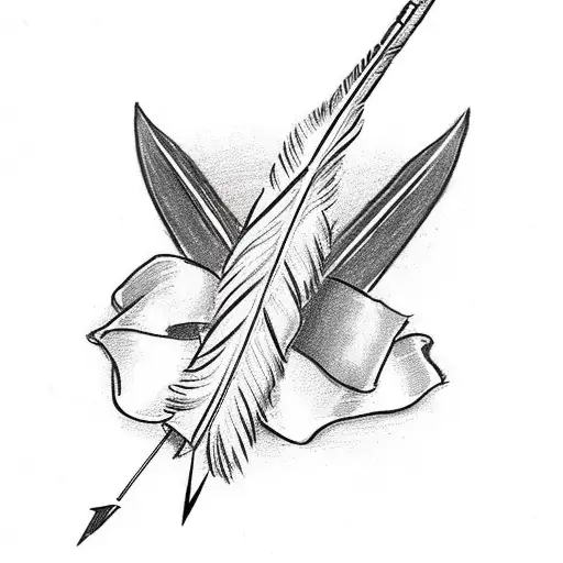 an arrow with a feather, with a ribbon wrapping loosely around it with Deut. 31:6 scribed on it. can expand off of this tattoo design idea