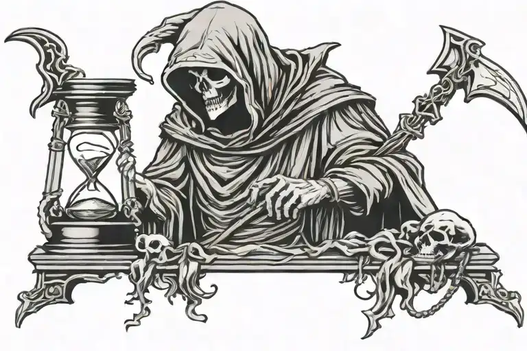 grim reaper holding hourglass tattoo design idea