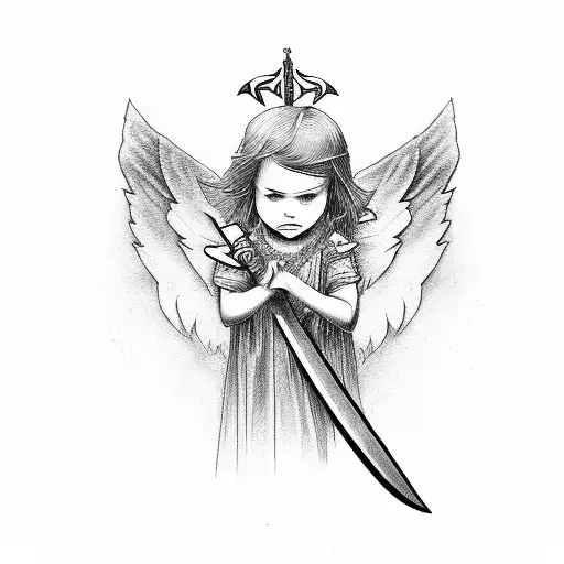 Angel with sword tattoo design idea