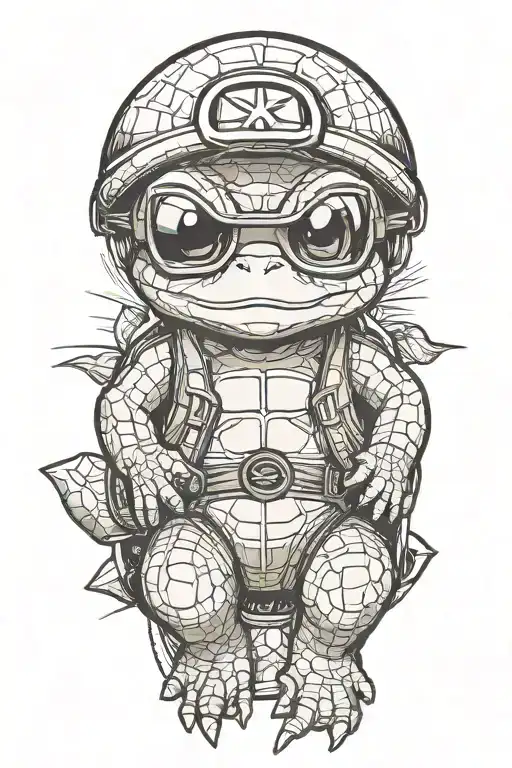 Squirtle wearing Master Roshi  sunglasses tattoo design idea