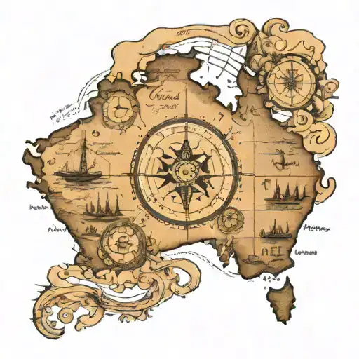 old map of Australia with a compass surrounded tattoo design idea