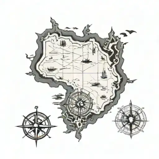 map of Western Australia and compass surrounded tattoo design idea