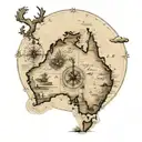 old map of Australia with a compass   tattoo design idea