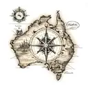 old map of Australia with a compass   tattoo design idea