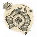 old map of Australia with a compass   tattoo design idea