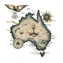 old map of Australia with a compass   tattoo design idea