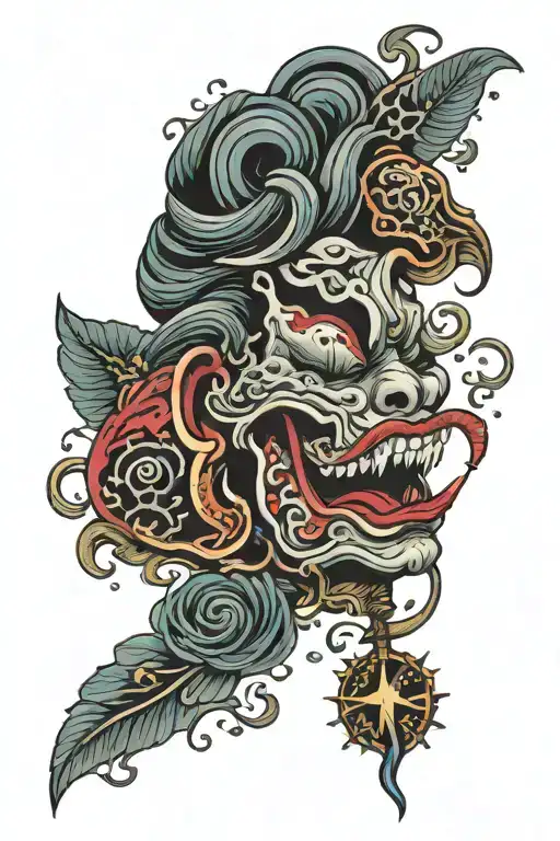 music mic lips blowing colorful tattoo design idea