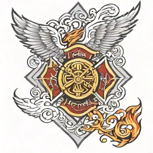 firefighter Maltese cross fire breathing phoenix  tattoo design idea