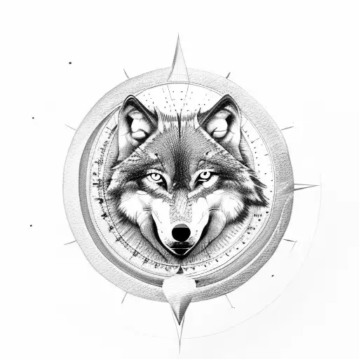 Wolf, moon, compass, greek warrior tattoo design idea