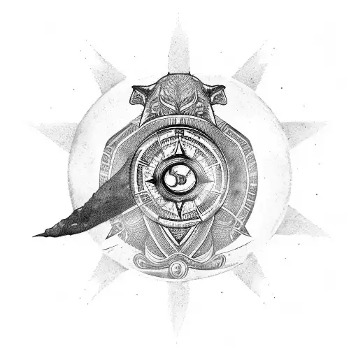 Wolf moon compass greek warrior tattoo design idea