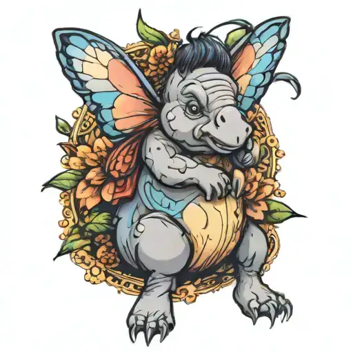 eeyore butterfly perched tattoo design idea