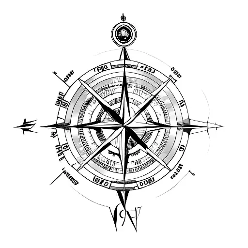 compass with airplane tattoo design idea